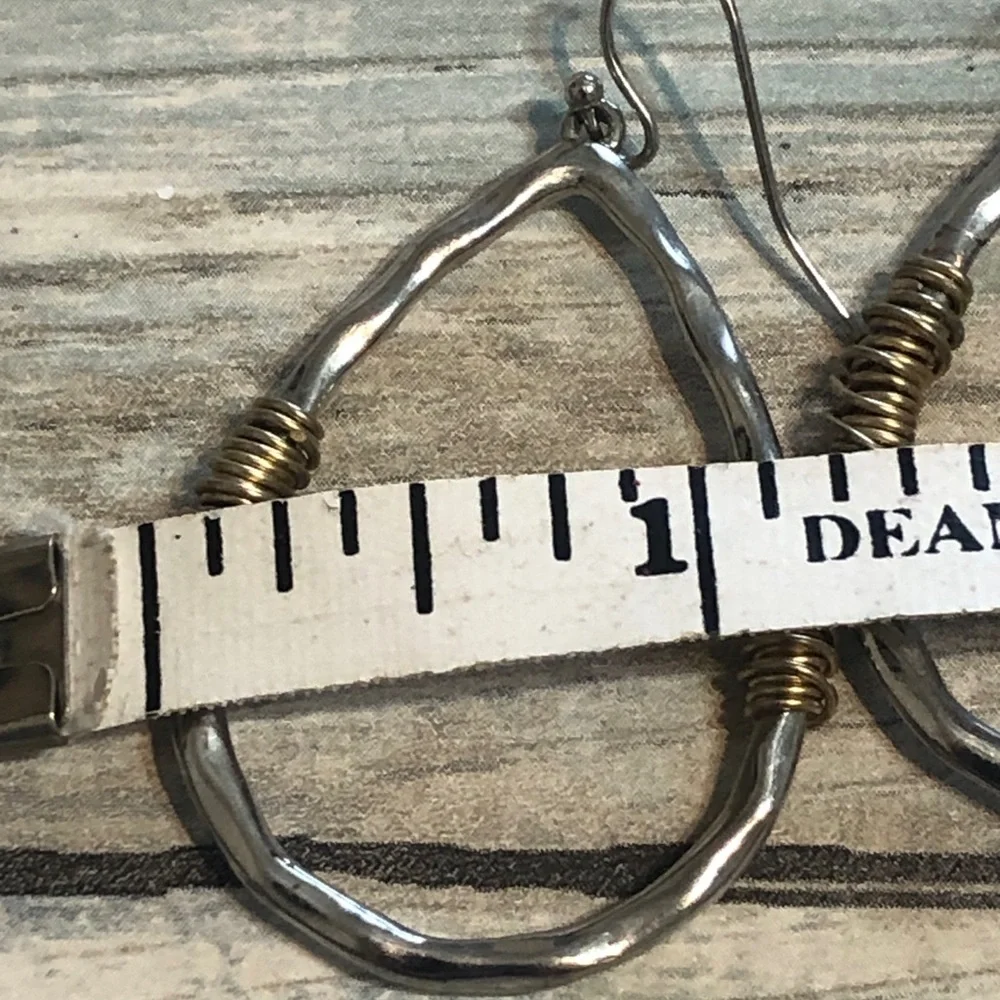 Teardrop Hammered‎ Artisan EARRINGS Silver Tone Gold Drop Dangle Hook 2